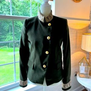 Zara Olive Green Velvet Military Jacket